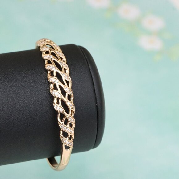 Elegant Rose Gold Chain Design Bangle with Sparkling Accents, XPBL0598 - Picture 5 of 12